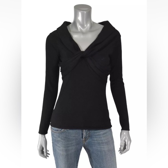 Ralph Lauren Black Label Cashmere Off Shoulder Crossover Front Black Sweater - Picture 1 of 8